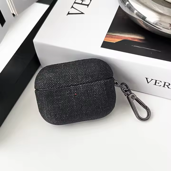 Funda protectora vaquera con patrón de tela para auriculares AirPodsPro2, 2022, 2023, hebilla de cinturón de PU - 1