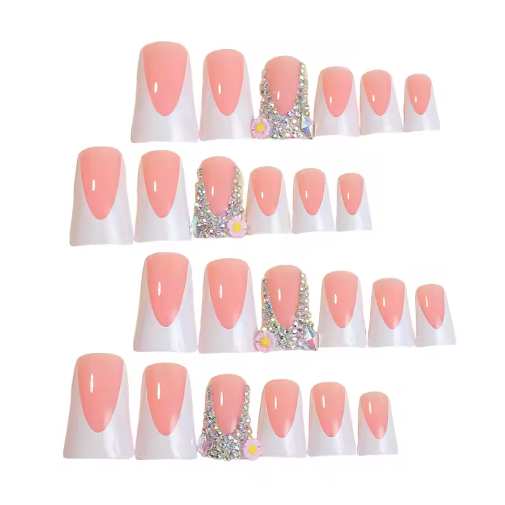 Mujeres falsas francesas, uñas artificiales cuadradas de longitud media para decoración de manos duradera - 1