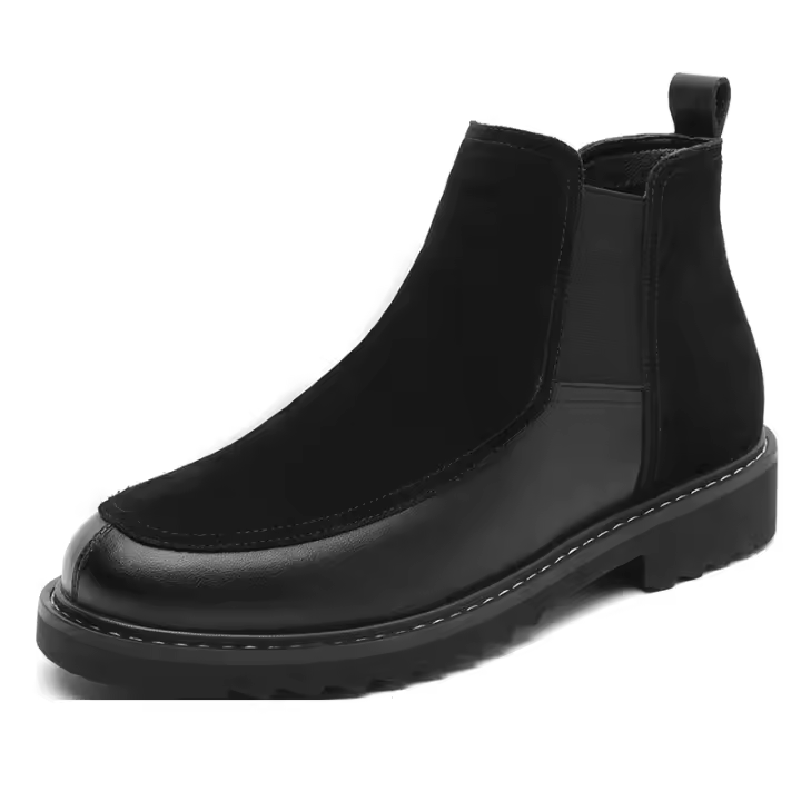 Cuero Chelsea británico Botas de hombre Botas de cuero de caña alta de lana Botas versátiles de moda - 1