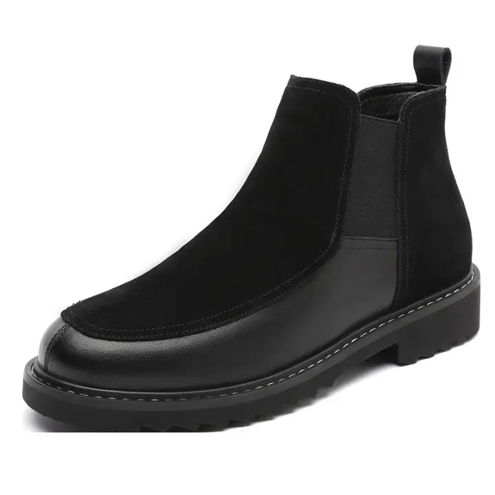 Cuero Chelsea británico Botas de hombre Botas de cuero de caña alta de lana Botas versátiles de moda - 1