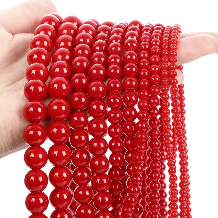 Cuentas de Piedra de Coral Rojo Abalorios Sueltos Redondos para Hacer Joyería DIY - 1