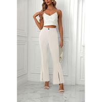 Pantalones acampanados de cintura alta para mujer, estética elástica clásica, negro y - details 9