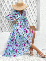 Vestido largo informal de verano para mujer, prenda de manga larga con escote en V, ahuecado en la espalda, Vintage, elegante, para fiesta en la playa, 2024 - details 3