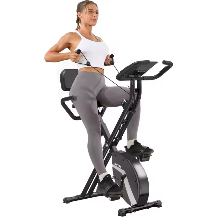 MX-600 Bicicleta de Ciclismo Interior Plegable Magnética con Pantalla LCD y Sensor de Frecuencia Cardíaca, Bicicleta con Bandas de Resistencia que Ahorra Espacio - 1