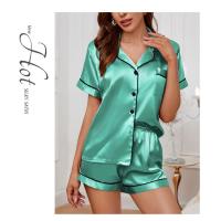 Conjunto De Pijamas De Seda Y Satén Para Mujer Verano Con Cuello Redondo Y Shorts 2 Piezas Dormitorio Elegante Pijama De Noche - details 21