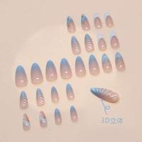 UDS de Almendra Diseño de Concha Azul Holiday Uñas Falsas de Acrílico Puntas de Uñas Francesas Cubiertas con Pegamento - details 1