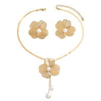 Conjunto de pendientes de collar para mujer Cadena de clavícula larga de nicho con diseño de perlas con incrustaciones de flores versátiles - details 4
