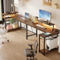 Forma de L con Tomas de Corriente y Luces LED, Escritorio Esquinero con Estantes, Reversible para Ordenador para el Hogar, Oficina, Dormitorio, Espacio Pequeño, 106,5 cm - details 47