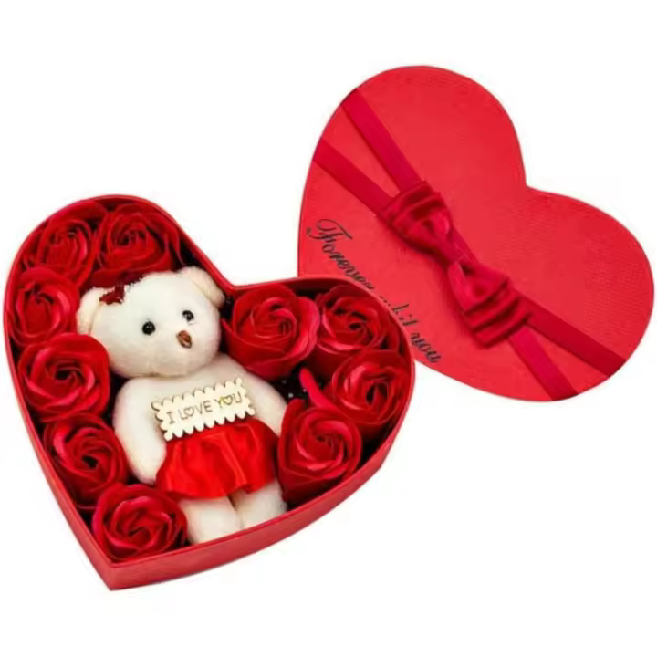 Caja de Regalo de Jabón de Rosa Caja de Regalo de Flores en Forma de Corazón Realista para Festivales de Ramas, Aniversarios, Bodas - 1