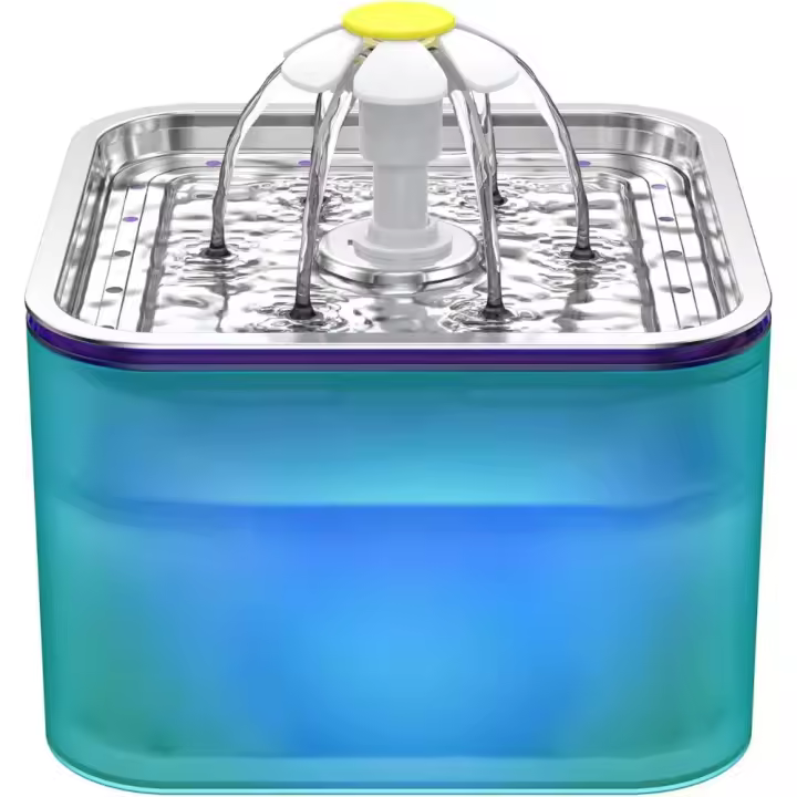 Fuente de agua Crystal Cat de acero inoxidable, fuente para mascotas de 101 oz/3 L con luz LED para gatos y perros - 1
