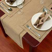 Camino de mesa de comedor cosido a mano, bufandas de tocador, entrelazado de hilo plateado (Beige oscuro, 12x72 corredores de mesa) - details 2