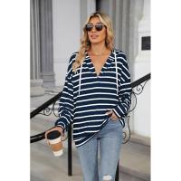 Sudadera con capucha de moda coreana para mujer, manga larga, rayas, primavera-otoño, top novedoso - details 3