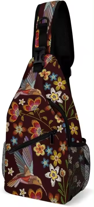 Mochila Ligera y Ajustable para Viajes Bolsa Cruza de Flor de Colibre Bordada - 1
