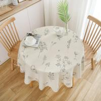 Mantel de lino y algodón de 150cm, cubierta de mesa redonda, con pequeñas flores antipiscina, utilizado para cocina y mesa de comedor - details 6