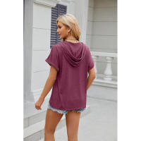 BUNO-2025 Camiseta de manga corta para mujer, Tops con capucha, botones sólidos, cordones, Verano - details 28