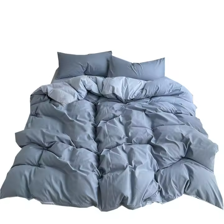 Juego de sábanas de algodón lavado de cuatro piezas, funda de edredón simple y fresca, juego de cama de tres piezas para dormitorio de estudiantes - 1