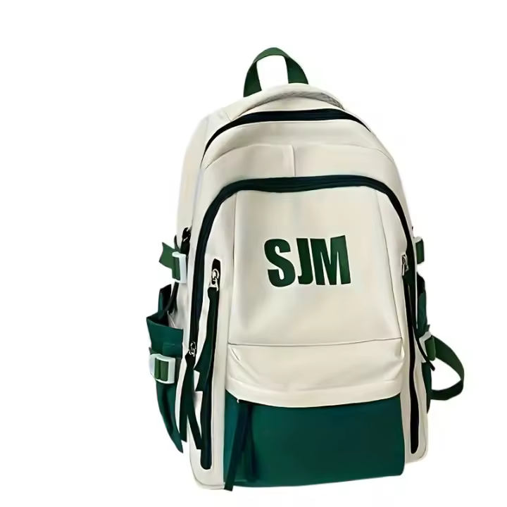 Mochila de Viaje Oxford Duradera - Bolso Escolar Casual Atractivo Visualmente con Correas Ajustables, Múltiples Compartimentos y Cierre de Cremallera, Diseño Blanco y Verde, Mochila Casual |   Bolso Casual Elegante |   Material Oxford - 1