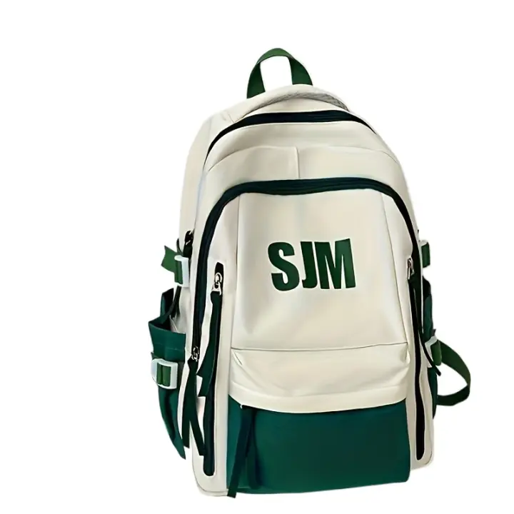 Mochila de Viaje Oxford Duradera - Bolso Escolar Casual Atractivo Visualmente con Correas Ajustables, Múltiples Compartimentos y Cierre de Cremallera, Diseño Blanco y Verde, Mochila Casual |   Bolso Casual Elegante |   Material Oxford - 1