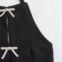 OUWU Tops de Diamantes de Imitación para Mujer Corte Cremallera en Blanco y Negro Sin Mangas - details 4
