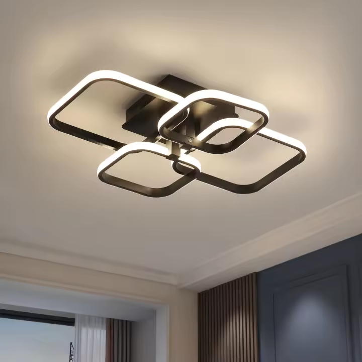 Plafón LED de Techo CuadradO 45W GOECO, Aluminio Negro, Luz Neutra 4500K, Iluminación Interior Nórdica para Sala, 58*46*13 CM - 1