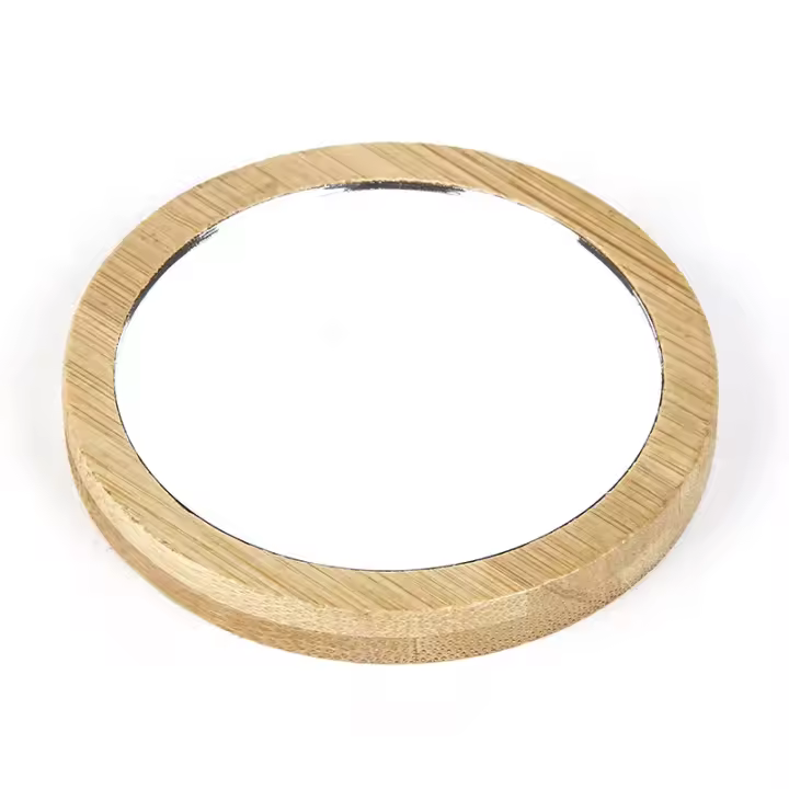 Espejo cosmético de madera redondo portátil, espejo de maquillaje portátil para estudiantes, espejo pequeño de princesa, 1 unidad - 1