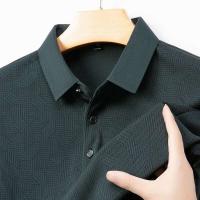 Camisa de negocios casual para hombre, polo de manga larga con insignia, color sólido, transpirable, cómoda, versátil, a la moda, - details 6