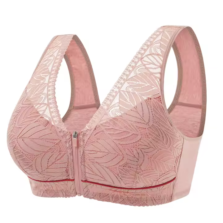 Copas de algodón suave con cremallera frontal para mujer, ropa interior transpirable sin anillo de acero, camiseta sin mangas, Sujetador de encaje de talla grande - 1