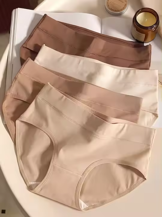 4 Paquetes de Bragas de Mujer sin Costuras de Punto Elegante - Color Sólido, Cintura Media, 95% Algodón, 5% Elastano, Perfectas para Deportes y Uso Diario - 1