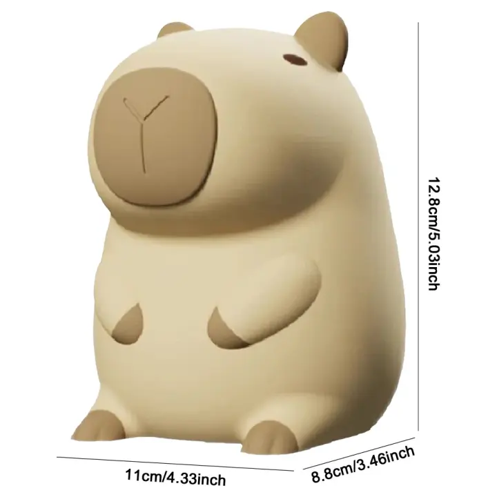 Bonita luz nocturna de silicona de capibara de dibujos animados, lámpara de noche regulable de 2 engranajes, lámpara de noche para dormir recargable por USB para decoración de dormitorio de niños - 1