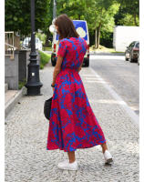 Vestido de manga corta para mujer, estampado de tiras, cuello en V, medio largo - details 5
