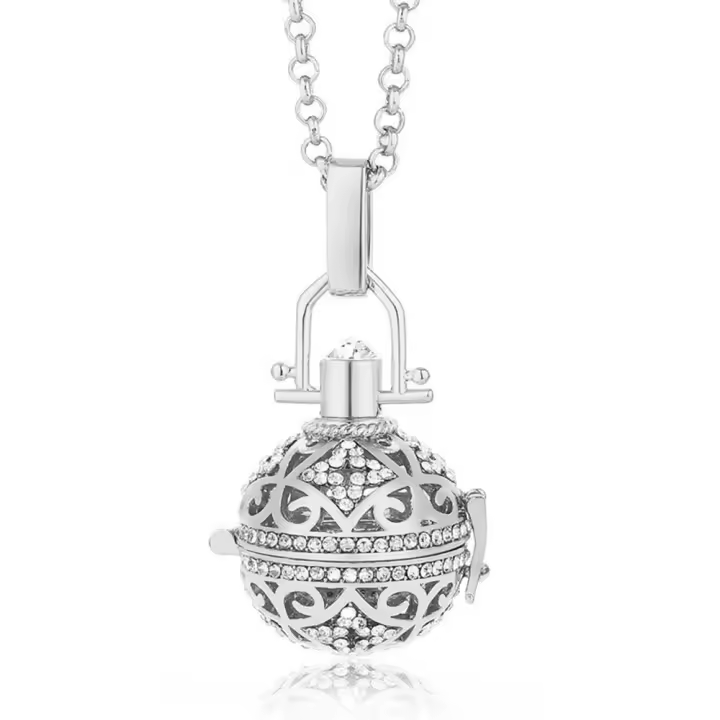 Collar de cadena de bolas de la armonía de la jaula que se puede abrir larga joyería de llamador de Ángel DIY con patrón de flores, medallón colgante, campana de sonido Musical - 1