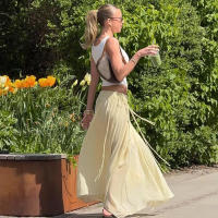 BUNO-nueva moda cordón lateral de cintura alta elegante falda amarilla mujeres vacaciones verano suelta gasa Midi faldas mujer - details 13