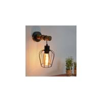 Lámpara de pie vintage de madera con 2 focos, diseño industrial, de metal y madera, incluye interruptor, color negro, casquillo E27, altura: 151 cm, sin bombilla - details 15