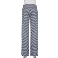 Pantalones femeninos a rayas pierna ancha cintura elástica pantalones de mujer tejidos bajos nuevos en tendencias 2025 ropa - details 3