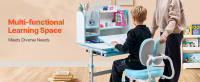 SucceBuy Juego de escritorio y silla de estudio para niños, altura ajustable con estantería y cajón de almacenamiento, 0-40 ° Escritorio inclinado, mesa de estudio, azul - details 0