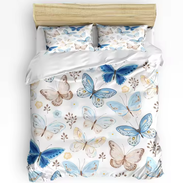 Juego de Ropa de Cama con Flores de Mariposa en Colores Súper Bonito Funda de Edredón y Fundas de Almohada 3 Piezas Textiles para el Hogar Sin Sábana - 1