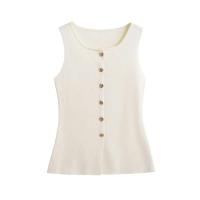 TRZA-Chaleco de punto para mujer con botones dorados, suéter sin mangas, cuello redondo, tops elegantes, chaleco de mujer, moda - details 6