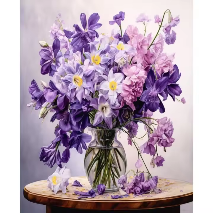 RUOPOTY-pintura artesanal por números, flores moradas, pintura acrílica por números, Kits para adultos, regalo de decoración del hogar - 1