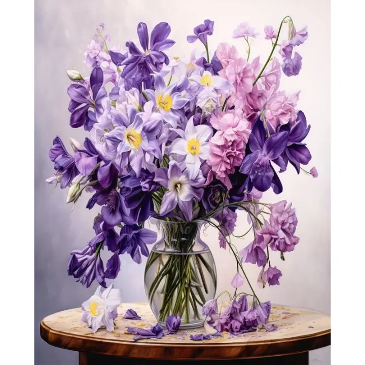 RUOPOTY-pintura artesanal por números, flores moradas, pintura acrílica por números, Kits para adultos, regalo de decoración del hogar - 1