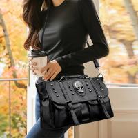 Bolso Gótico Punk de Hueso Bolso de Mano de Cuero Sintético Negro de Gran Capacidad con Correa Desmontable y Destacadores de Remache Perfecto para Halloween, Festivales de Música y Uso Diario - details 1