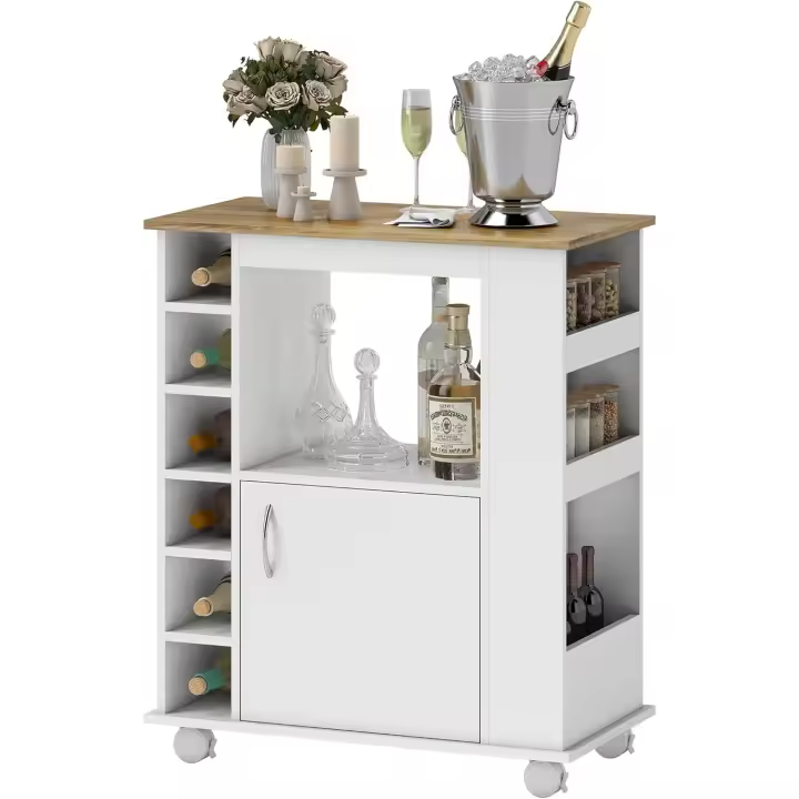 Aparador de cocina con ruedas, buffet de comedor con puerta y compartimentos de almacenamiento, mueble auxiliar para microondas de estilo moderno, 75x39,5x88 cm, blanco - 1