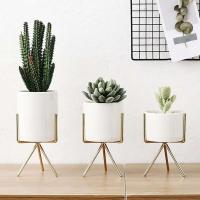 Estilo nórdico de cerámica blanca con marco de hierro decoración del hogar maceta contenedor de plantas - details 0
