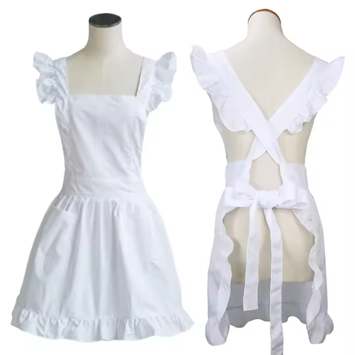 Delantal Blanco Retro con Volantes Ajustable para Maid Cosplay, Horneado, Limpieza Cocina y Dining - 1
