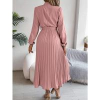 Vestido pequeño de manga larga plisado con cuello alto para mujer, ropa elegante, - details 2