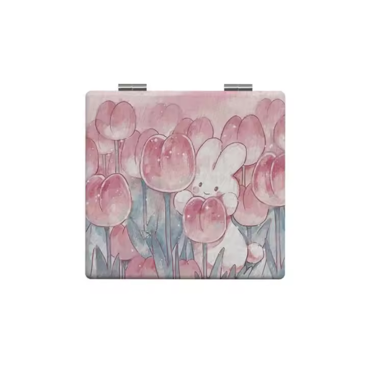 Espejo de maquillaje plegable de doble cara portátil, espejo de aumento cuadrado de tulipán, espejo de tocador compacto de bolsillo, espejos para estudiantes - 1