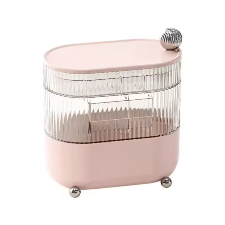 Caja de almacenamiento de maquillaje de múltiples capas, cubierta a prueba de polvo, caja de organizador de joyas transparente, contenedor de almacenamiento de escritorio giratorio de gran capacidad - 1