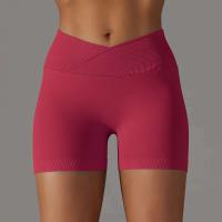Crossover mujeres deporte gimnasio entrenamiento correr cintura alta Yoga Push Up cadera sin costuras Fiess Shorts - details 65