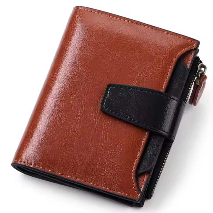 Cartera Mujer, Cartera Monedero Mujer Piel Auténtica con 14 Ranura para Tarjetas Bloqueo RFID Billetera Cuero Auténtico Muy Suave Billetera Corta de Las Señoritas Titular - 1