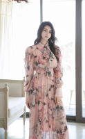 BGTEEVER-vestido de gasa con estampado Floral para mujer, traje elegante de manga larga con cuello de lazo, cintura ajustada, primavera y otoño - details 12