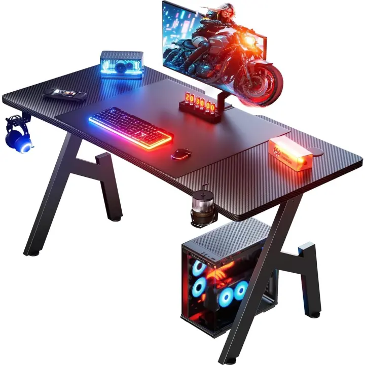 Gaming 120 x 60 cm, Escritorio Gaming de Fibra de Carbono, Mesa Escritorio Ergonómica, Mesa Ordenador con Alfombrilla - 1